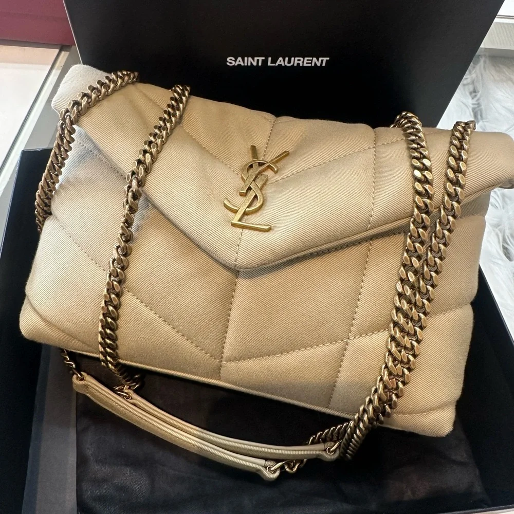 Saint Laurent Gold Chain Beige Quilted Bag✨COA included